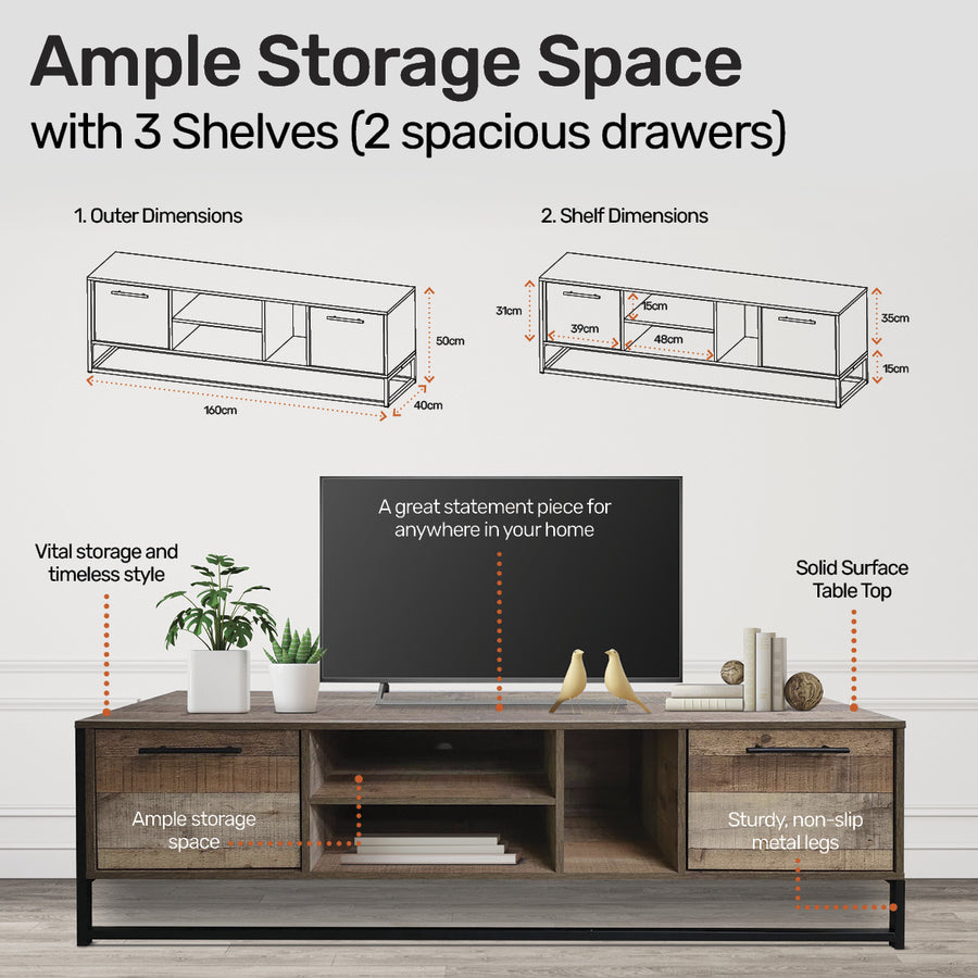 Vogue Wood Tone TV Unit Stylish Rustic Flawless Design 160cm