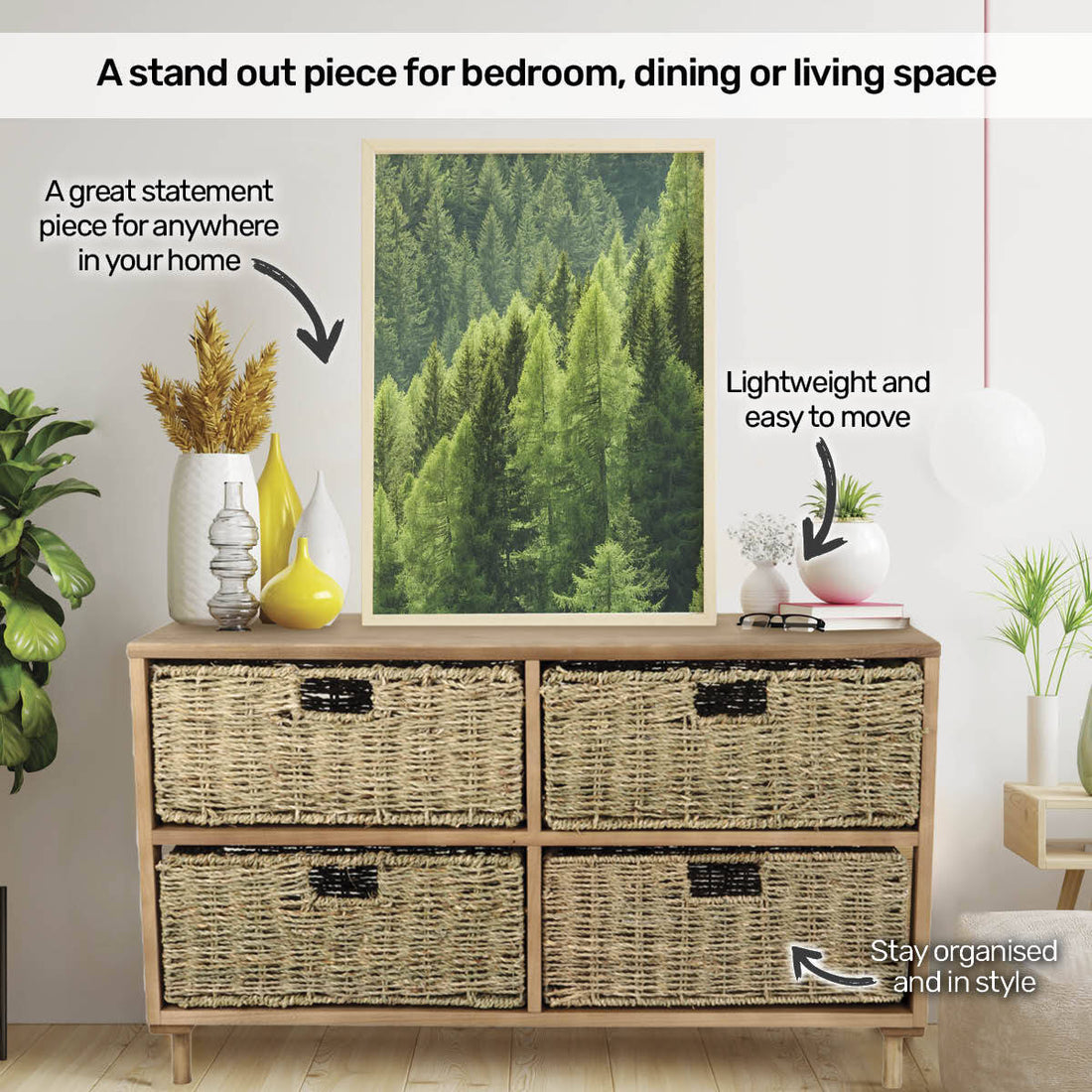 4 Drawer Natural Seagrass Wooden Storage Chest Stylish 46cm