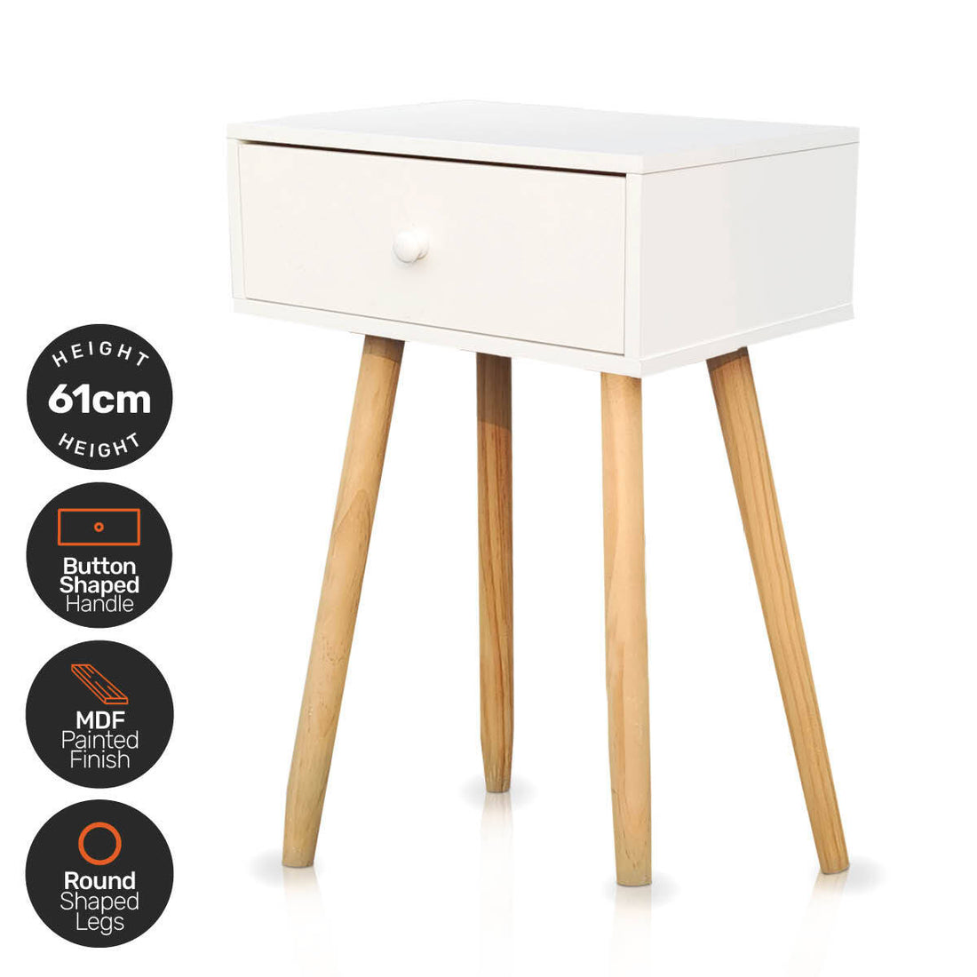 1 Drawer Side Table Sleek Modern &amp; Stylish Neutral Design 61cm