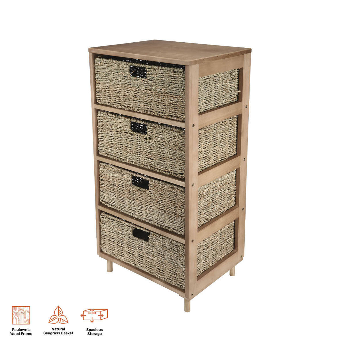 4 Drawer Natural Seagrass Wooden Storage Chest Stylish 85cm