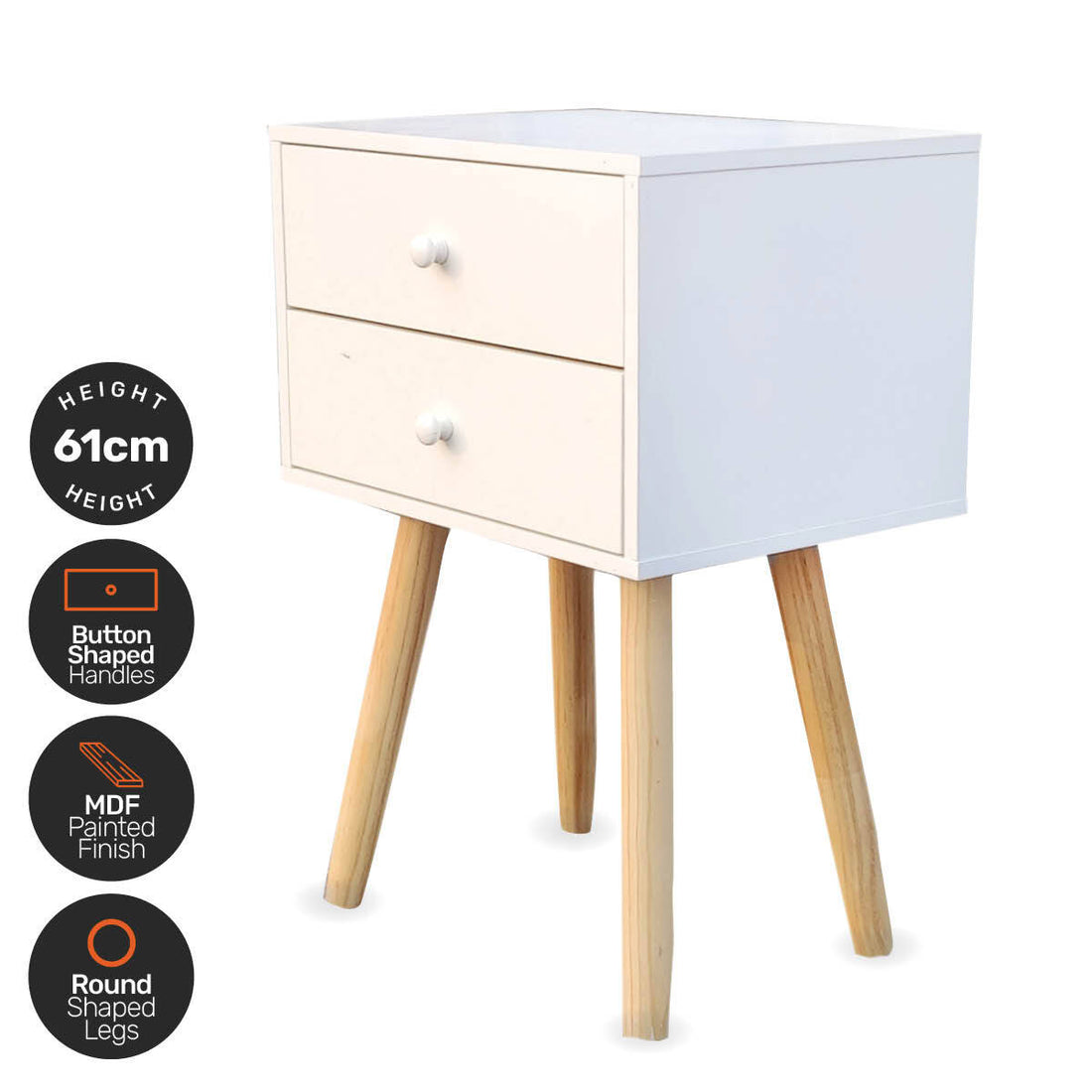 2 Drawer Side Table Sleek Modern &amp; Stylish Neutral Design 61cm