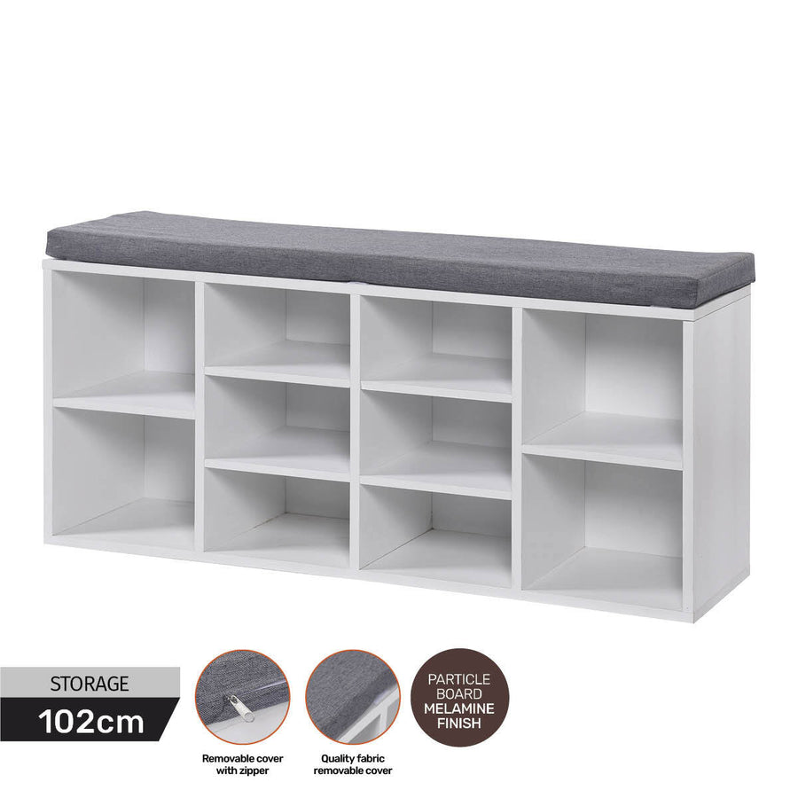 2-In-1 Storage/Shoe Cabinet With Padded Cushion Bench 102cm