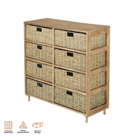 8 Drawer Natural Seagrass Wooden Storage Chest Stylish 85cm